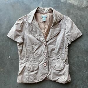VTG Sitwell Short Sleeve Jacket Women's 10 Beige Front Button Cropped Blazer